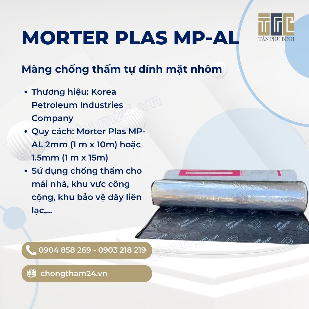 MORTER PLAS MP-AL – Màng chống thấm tự dính mặt nhôm dày 1.5mm