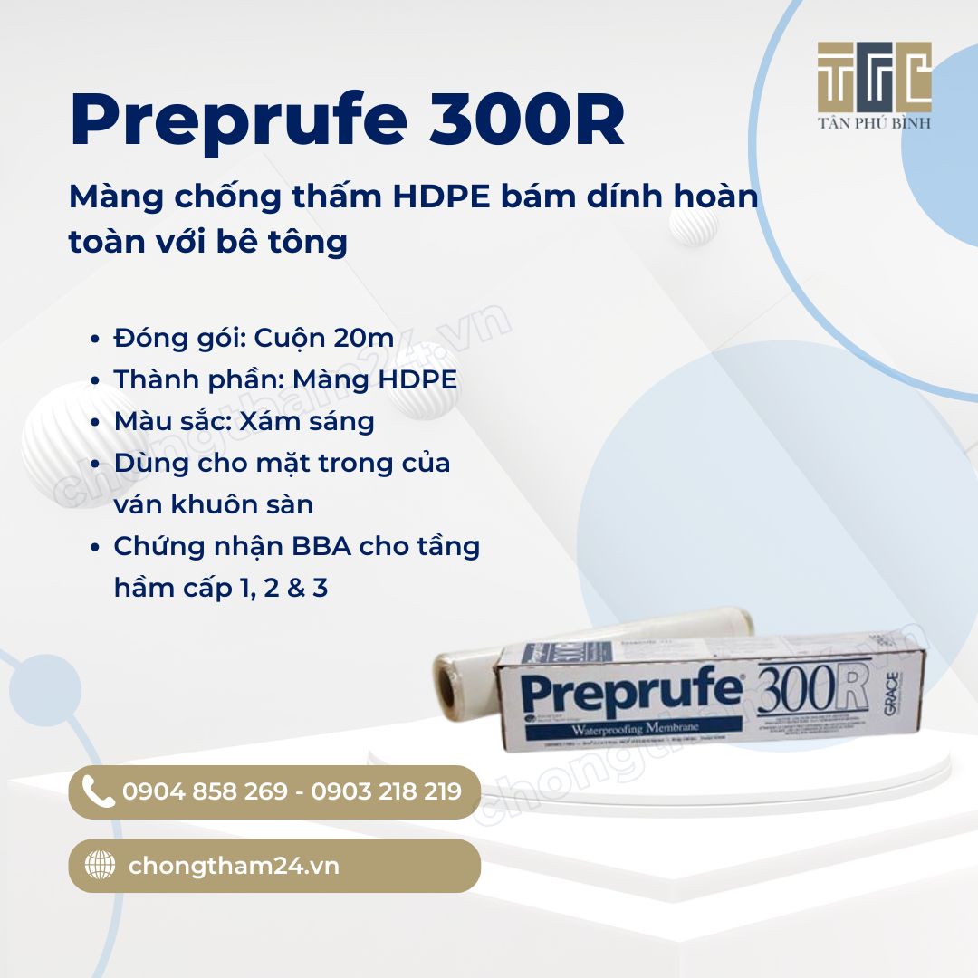 Preprufe 300R – Màng chống thấm HDPE bám dính hoàn toàn với bê tông