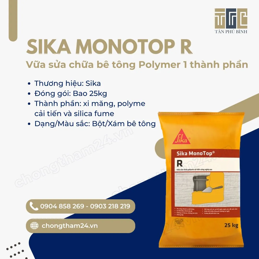 Sika Monotop R – Vữa sửa chữa bê tông Polymer 1 thành phần