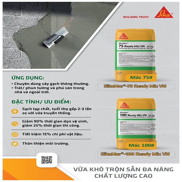 SikaMur®-75 Ready Mix VN – Vữa khô trộn sẵn đa năng – Mác 75